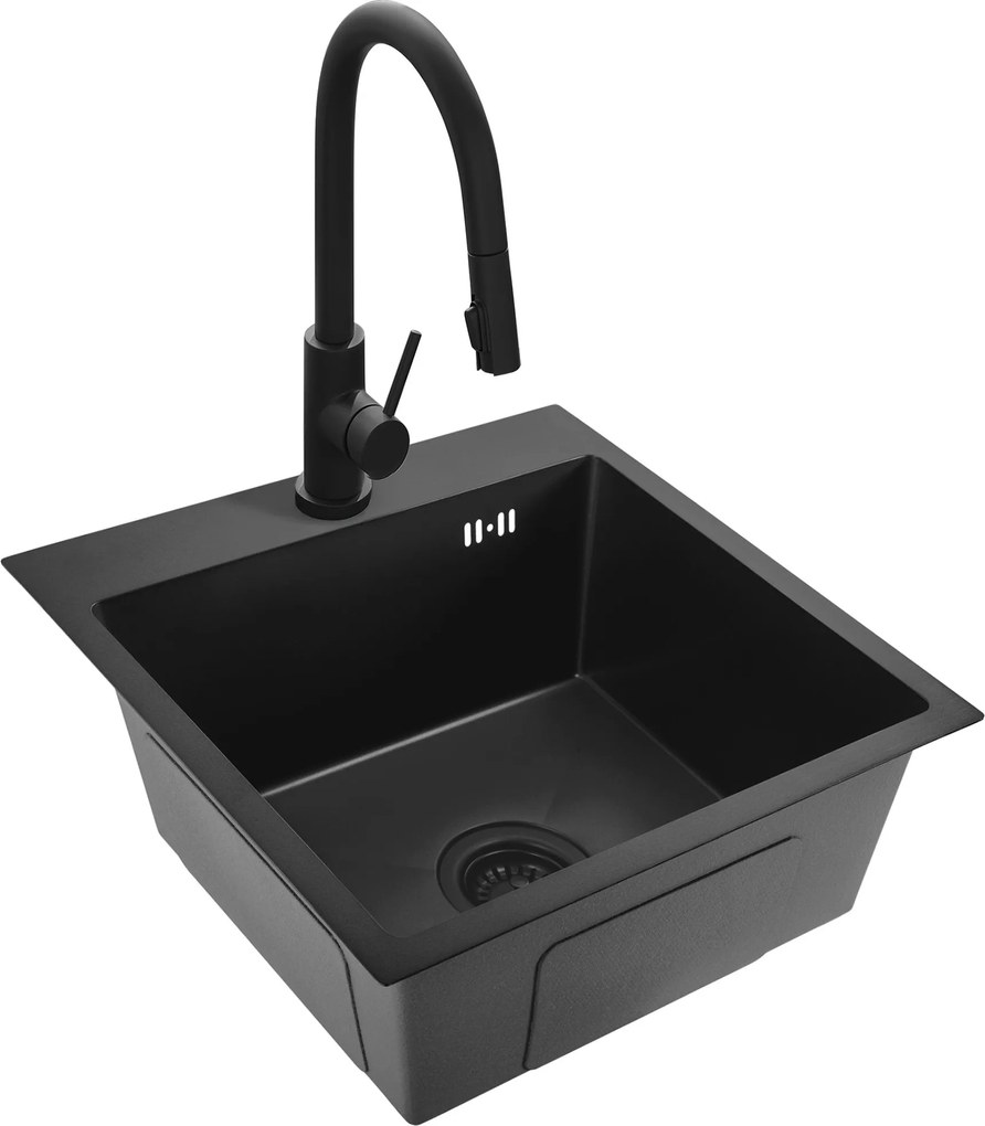 Rea Leo, 1-komorový oceľový drez 400x450x185 mm, čierna, ZLE-06002