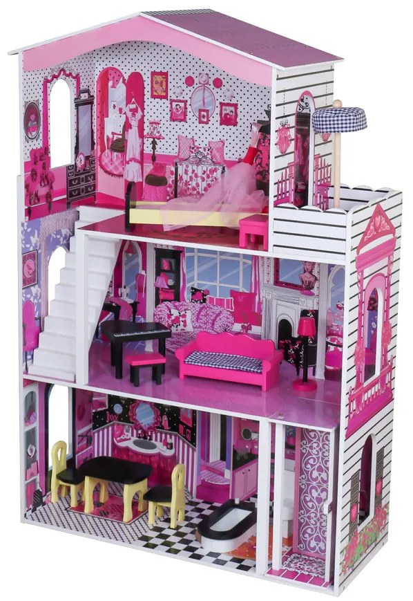Lean Toys Drevený domček pre bábiky - Villa Kamelia ružový