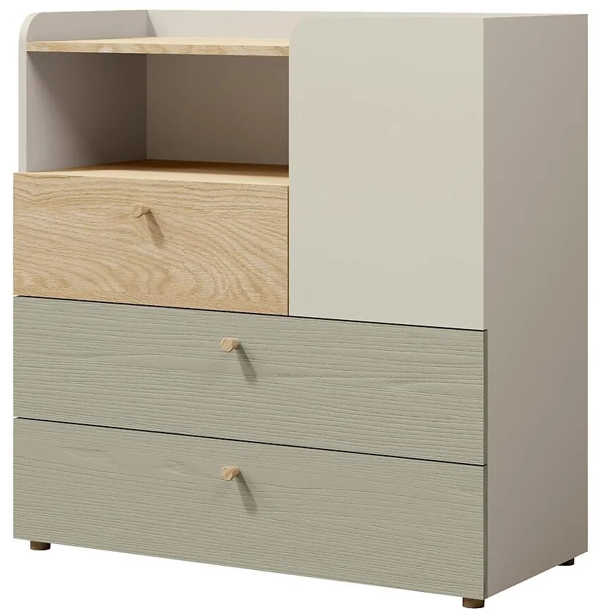Komoda Yuki 10 eukalyptus/Sivá béžová/Olejovaný dub