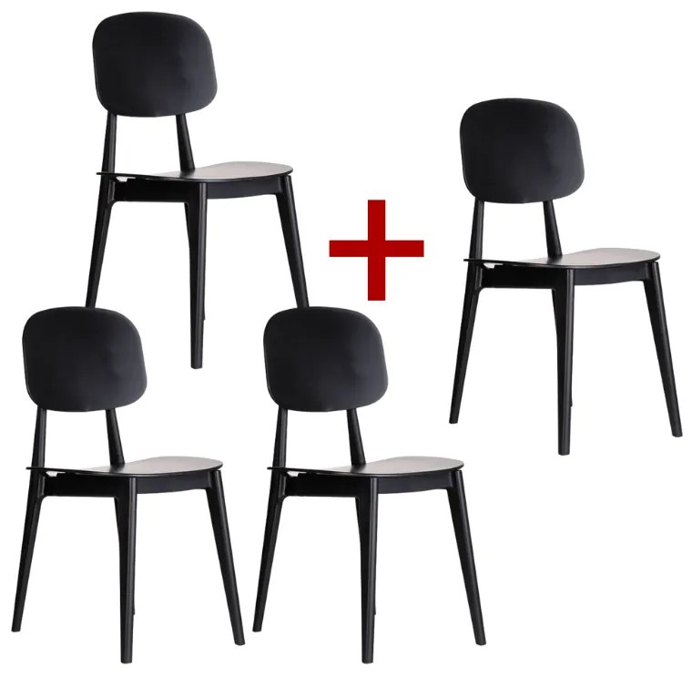 Plastová jedálenská stolička SIMPLY 3+1 ZADARMO, čierna