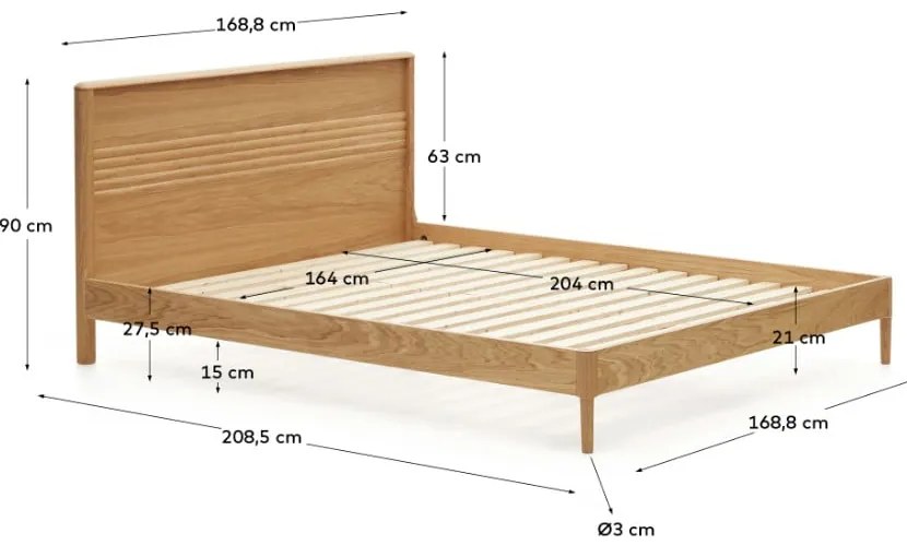 Dvojlôžková posteľ z dubového dreva s roštom v prírodnej farbe 160x200 cm Lenon – Kave Home