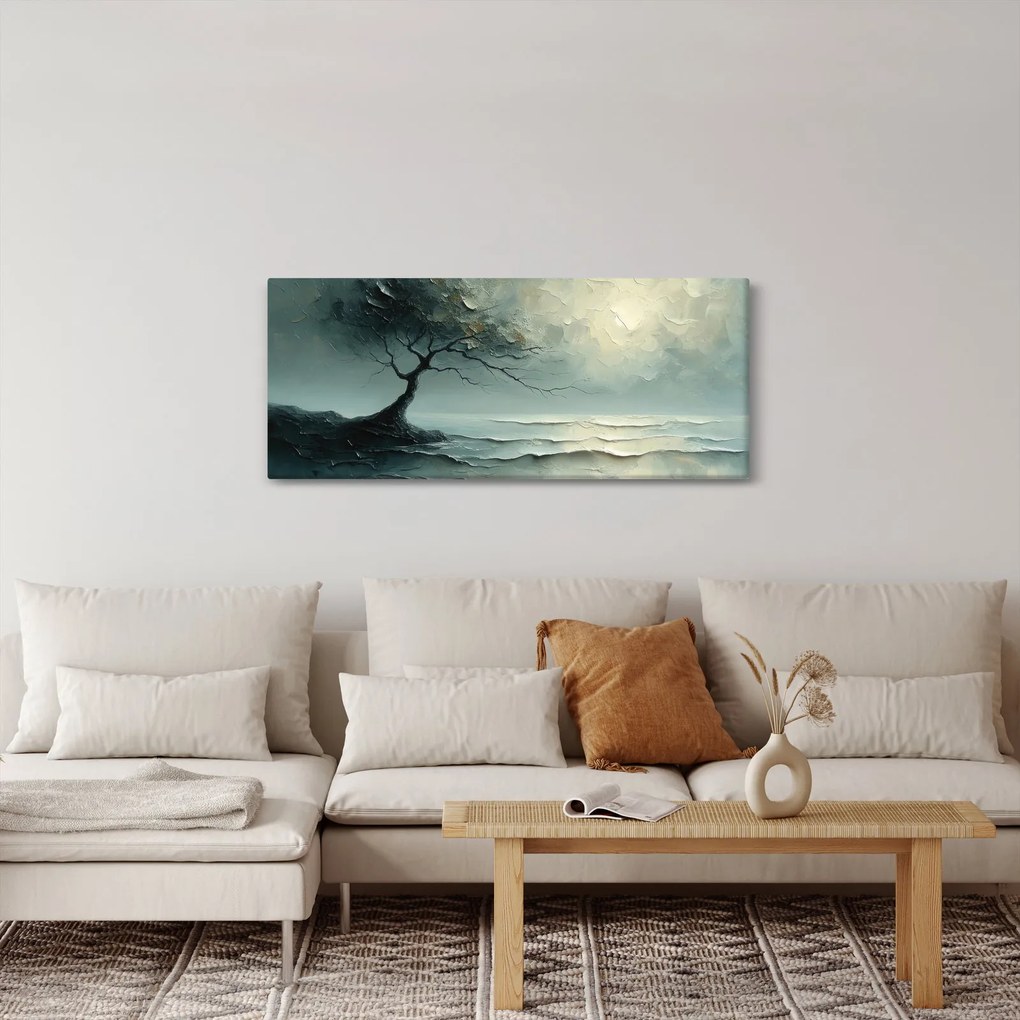 Obraz - Olejomaľba stromu s oceánom (120x50 cm)
