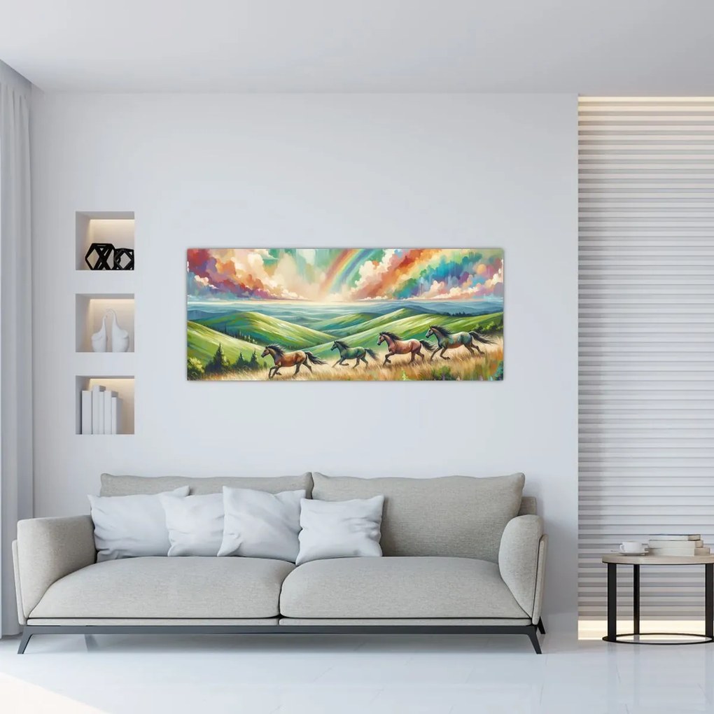 Obraz – Kone cválajúce krajinou (120x50 cm)