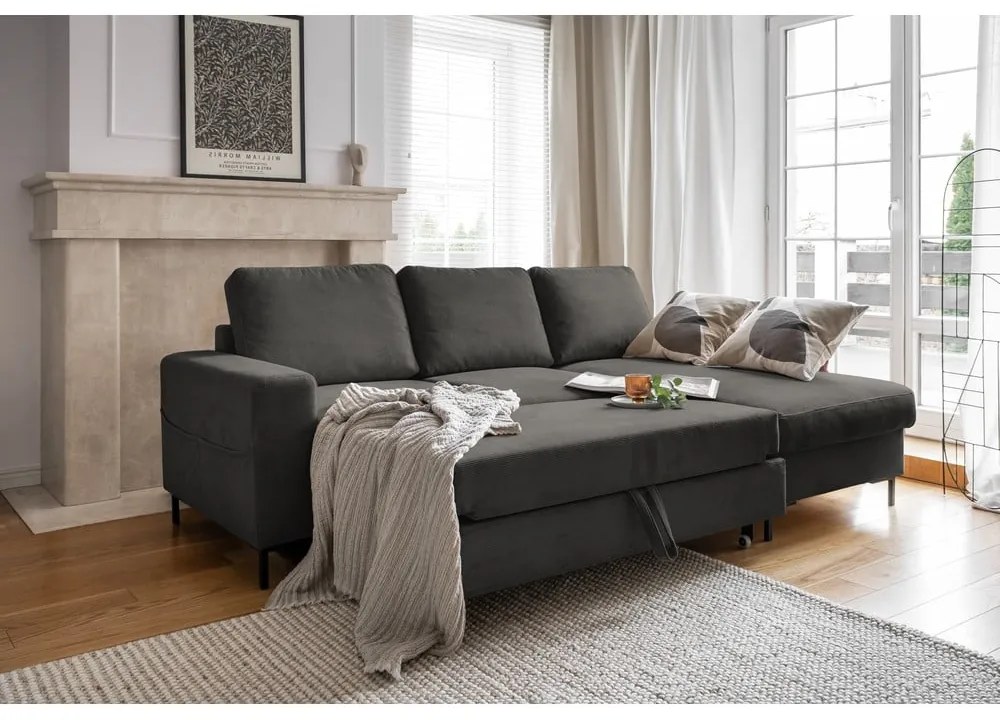 Tmavosivá menčestrová rozkladacia rohová pohovka (pravý roh) Lofty Lilly – Miuform