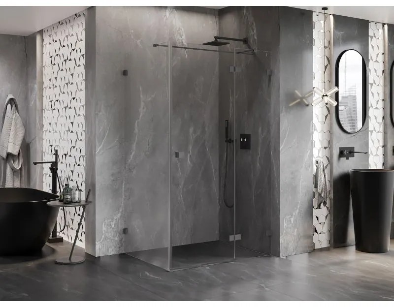 Mexen Lunar T výklopný pravý sprchový kút 140 x 90 cm, číre sklo, grafitová, 834T-140-090-95-00-P