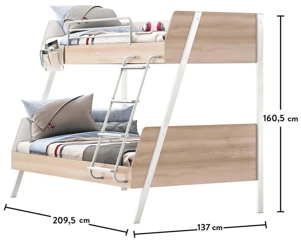 Študentská poschodová posteľ 90x200-120x200cm Veronica - dub svetlý/biela