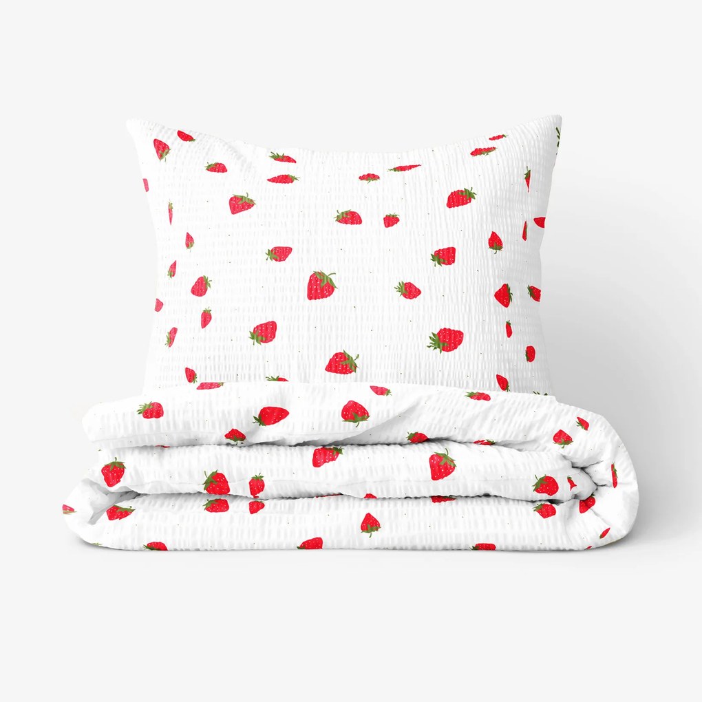 Goldea krepové posteľné obliečky - svieže jahody 150 x 200 a 50 x 60 cm