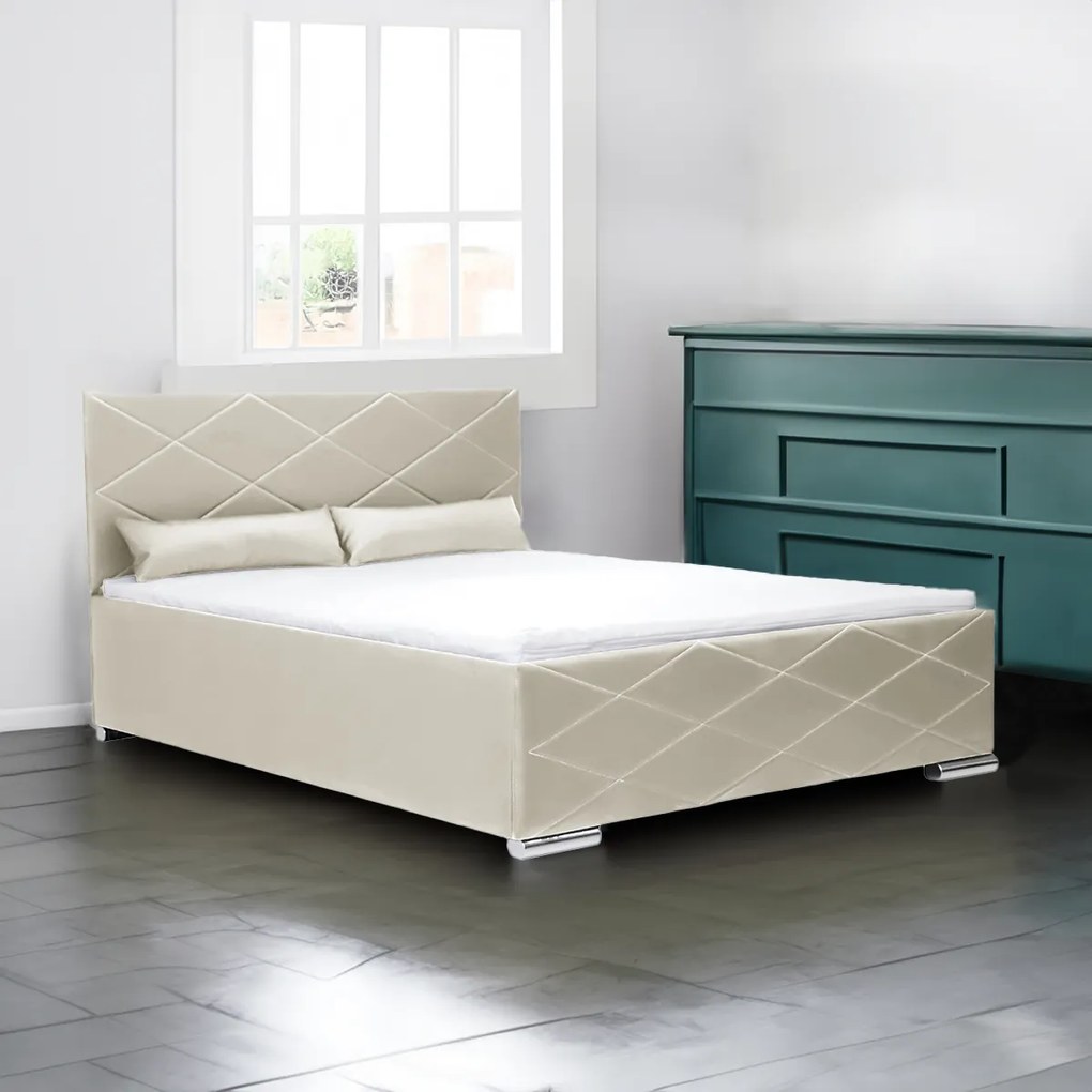 Čalúnená posteľ s úložným priestorom a matracom KRE 140 x 200 cm Krémový
