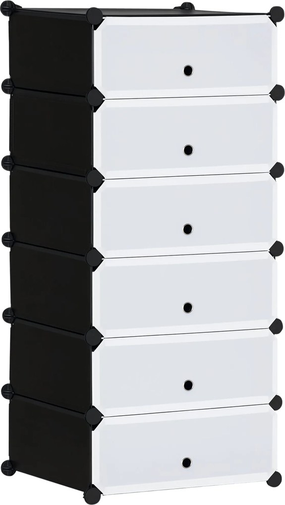 HOMCOM Plastový Stojan na Topánky pre 6 Párov Topánok - Úložný Box do Predsiene - DIY Modulárne Regály na Topánky - Čierna+Biela 49 x 36,5 x 108 cm |