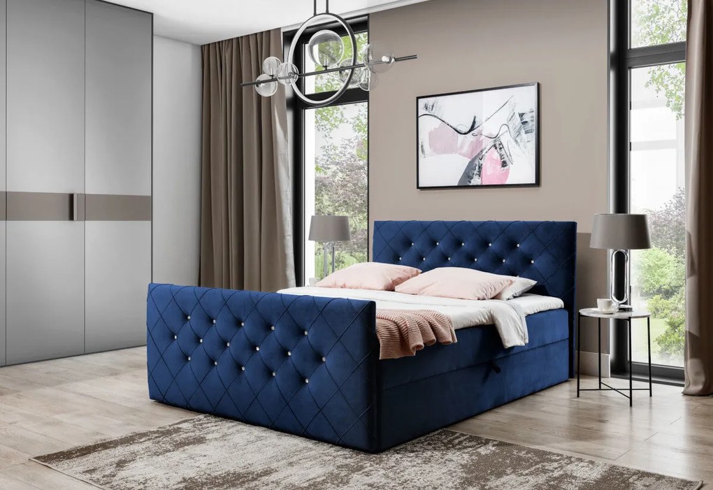 Čalúnená posteľ boxspring MATRAGI + vrchný matrac - béžová / 140x200