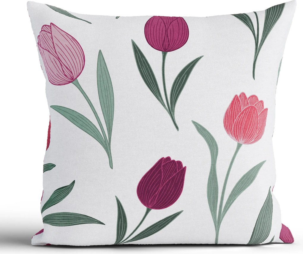 Bavlnená obliečka na vankúš Renforcé 40 × 40 cm - Kvety tulipánov fialovej