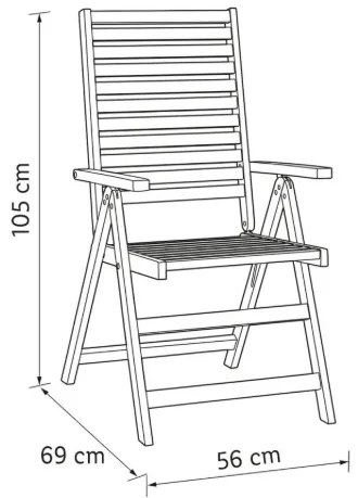 Záhradné drevené skladacie polohovateľné kreslo s podpierkami rúk CountrySide Sevilla HG-10749 akacie