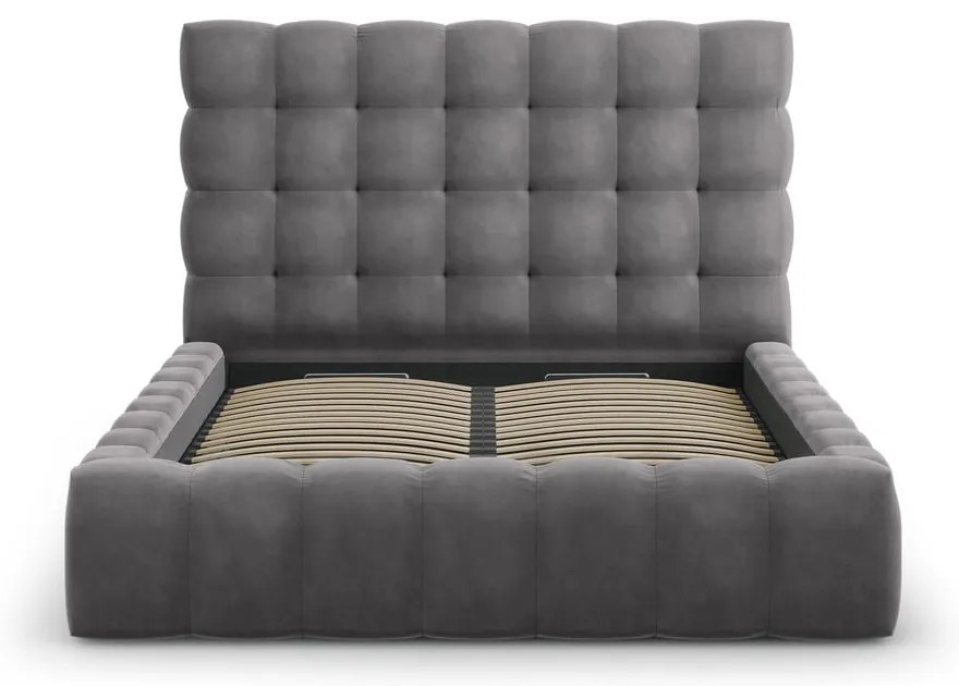 Sivá čalúnená dvojlôžková posteľ s úložným priestorom s roštom 160x200 cm Bali – Cosmopolitan Design