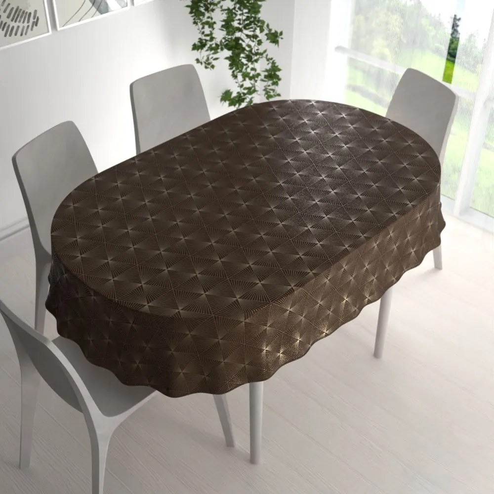 Biante Zamatový oválny obrus Isabela IBL-012 Rose Gold trojuholníky na hnedom 60x100 cm