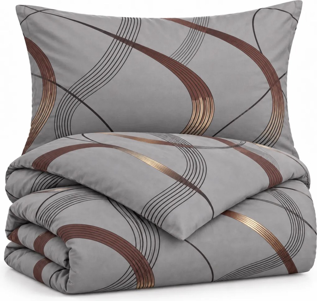 Obliečky flanelové Sivé Gold Ribbon TiaHome - 1x Vankúš 90x70cm, 1x Paplón 140x200cm