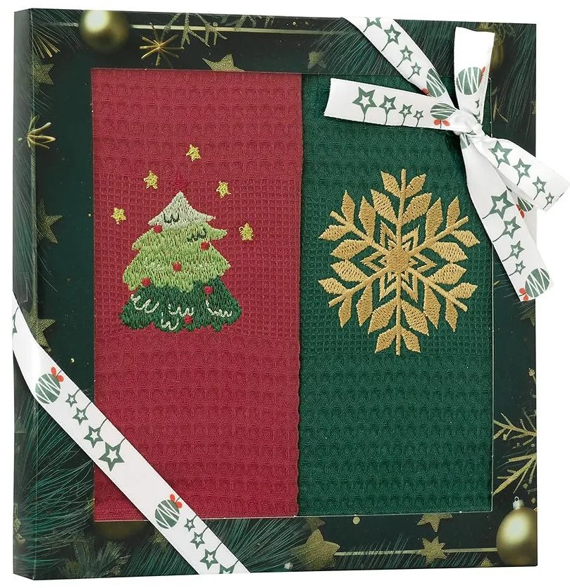 Sada 2 ks kuchynských utierok, 50x70 cm, červená/zelená