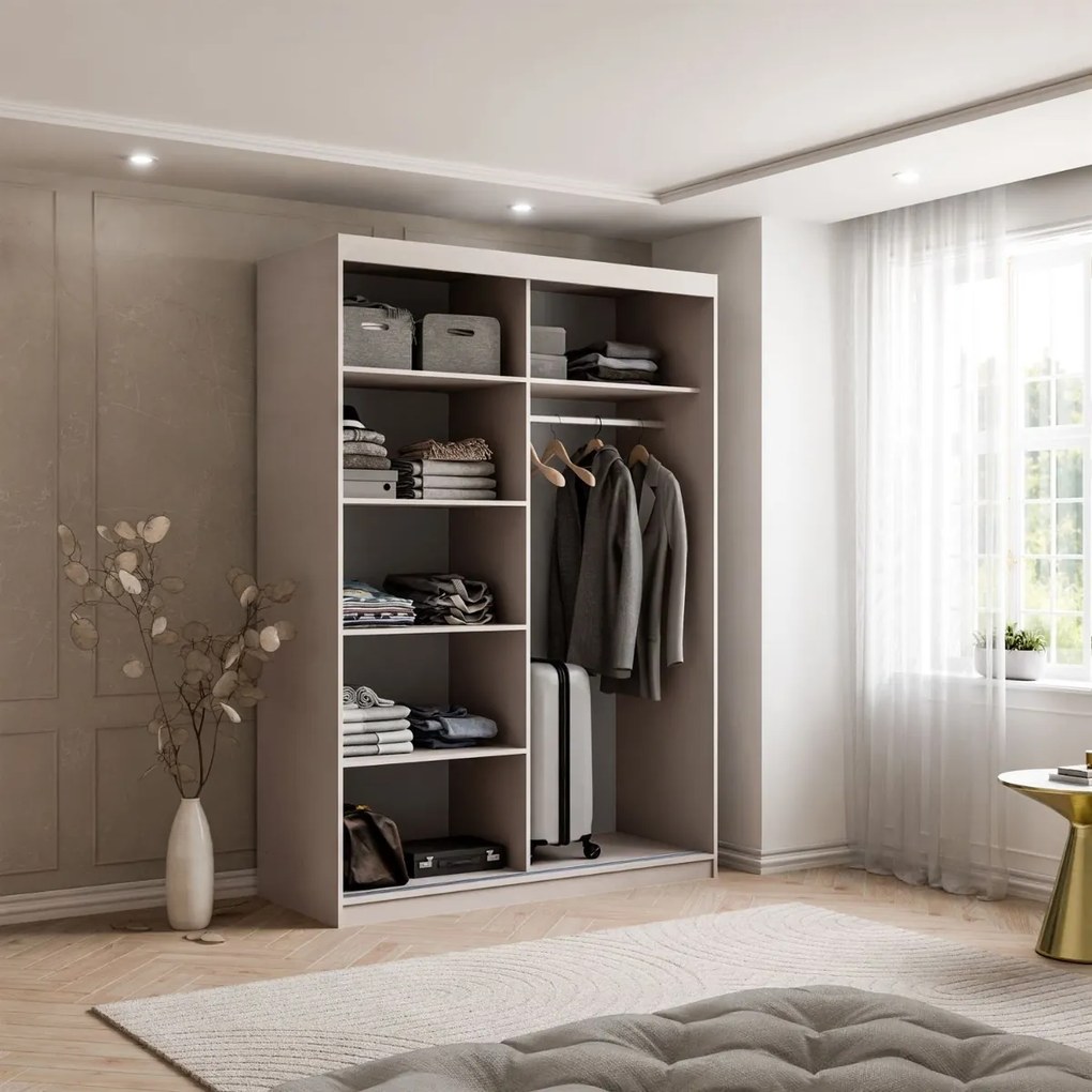 ŠATNÍKOVÁ SKRIŇA S POSUVNÝMI DVERAMI CYNTIA KAŠMÍR + ZLATÉ LIŠTY 150 cm