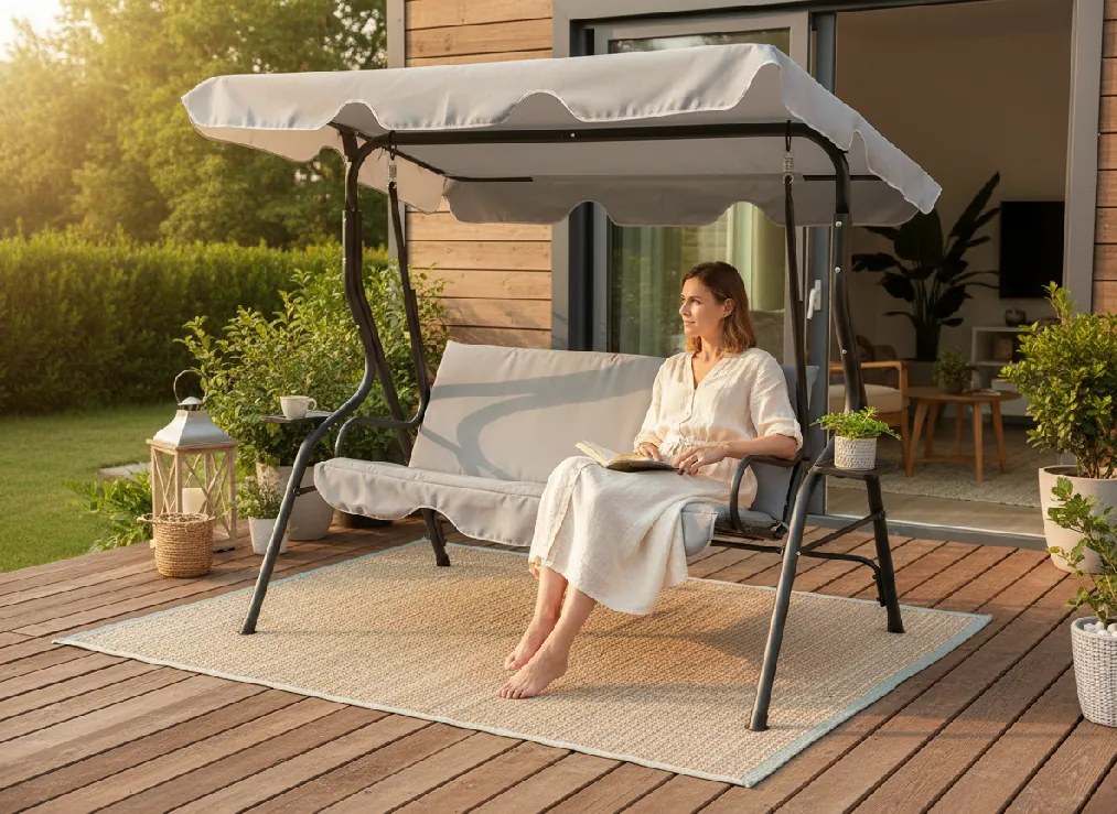 Garden Line ZÁHRADNÁ HOJDAČKA 170 x 110 x 153 cm ŠEDÁ BEZ OPIERKY NA NOHY. S DRŽIAKOM NA POHÁRE