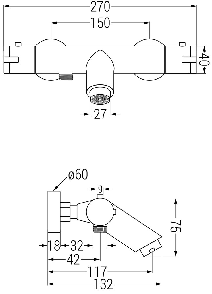 Mexen KAI, vaňová termostatická batéria, čierna, 77300-70