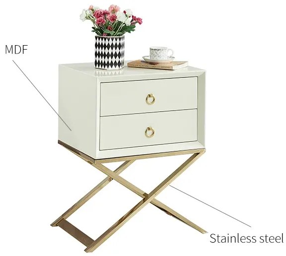 NOČNÝ STOLÍK MARINETTE BIELY LAKOVANÝ + ZLATÝ