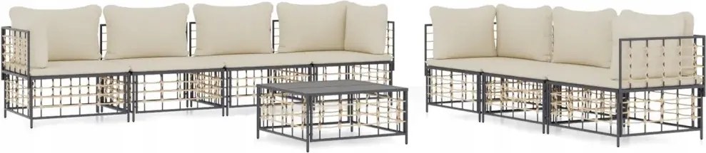 vidaXL 8-dielna sedacia súprava do záhrady s vankúšmi, antracitová