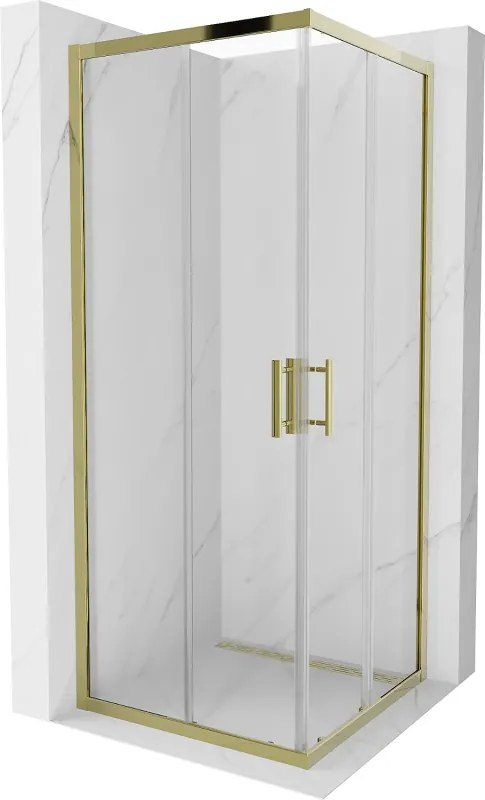 Mexen Rio, štvorcový sprchovací kút s posuvnými dverami 80(dvere) x 80(dvere) x 190 cm, 6mm číre sklo, zlatý profil, 860-080-080-50-00