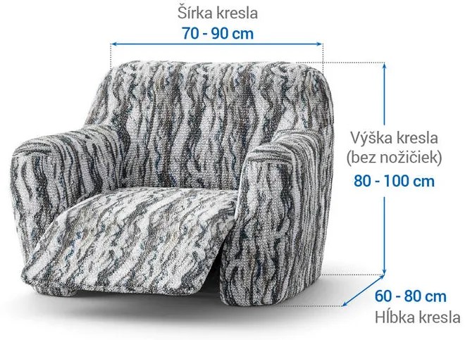 Bielastické poťahy OCEANO NOVÉ šedo-modré relaxačné kreslo (š. 70 - 90 cm)