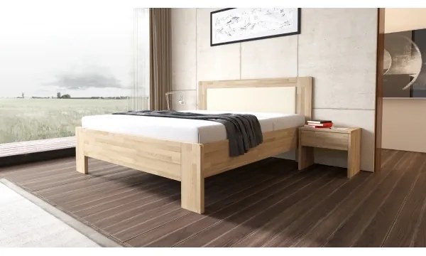 TEXPOL Manželská masívna posteľ LÍVIA - čalúnené čelo Veľkosť: 200 x 200 cm, Materiál: BUK morenie tabak