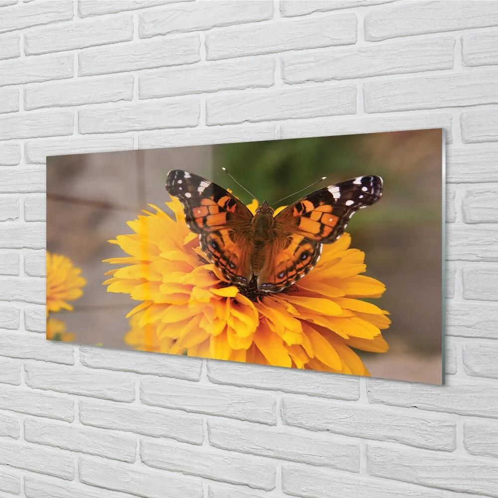 Sklenený obraz Farebný motýľ kvetina 140x70 cm