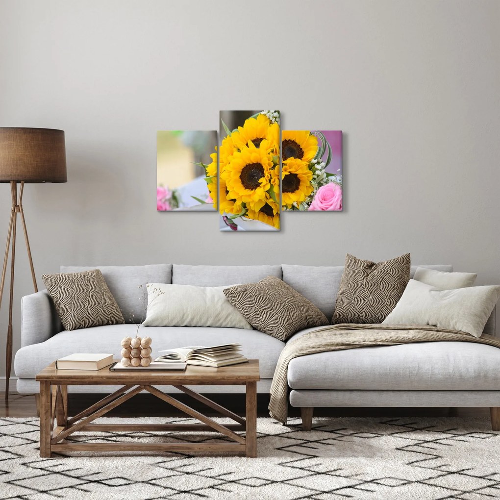 Obraz svadobnej kytice zo slnečníc (90x60 cm)