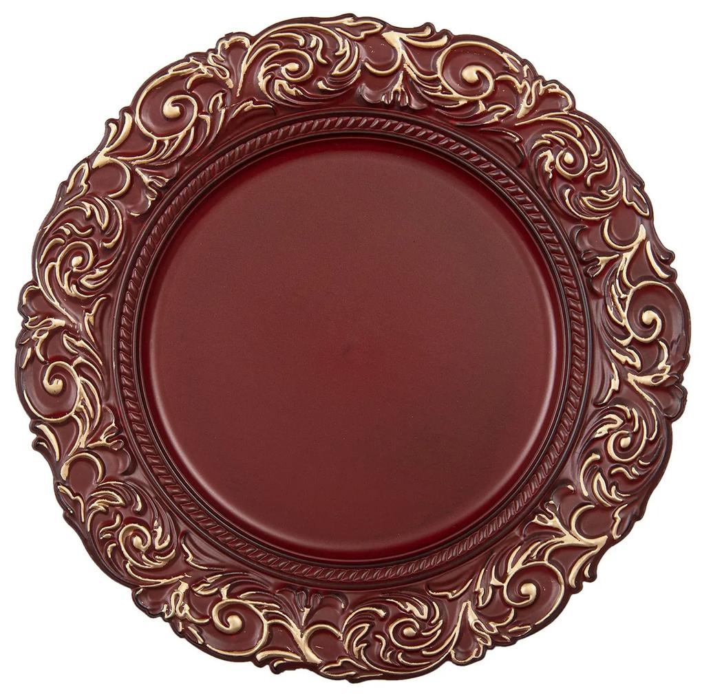 Tehlovo červeno zlatý dekoratívne plastový tanier - Ø 33 * 2 cm