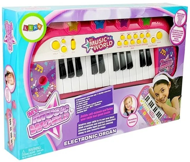 LEAN TOYS Klávesy piano s mikrofónom 24 kláves USB ružové