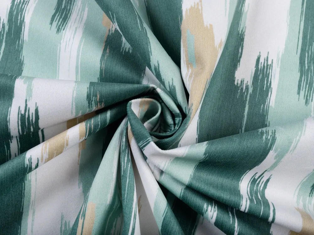 Biante Zamatová obliečka na vankúš Tamara TMR-025 Zeleno-béžovo-biele žíhané pásy 35 x 45 cm
