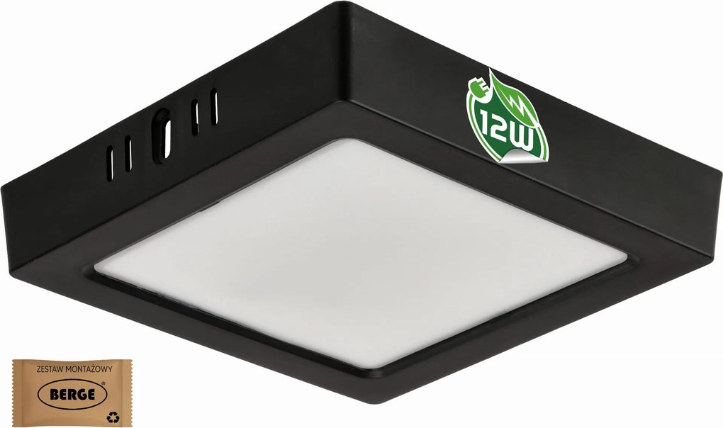 BERGE Štvorcový LED panel prisadený - čierny - 12W - PC - neutrálna biela