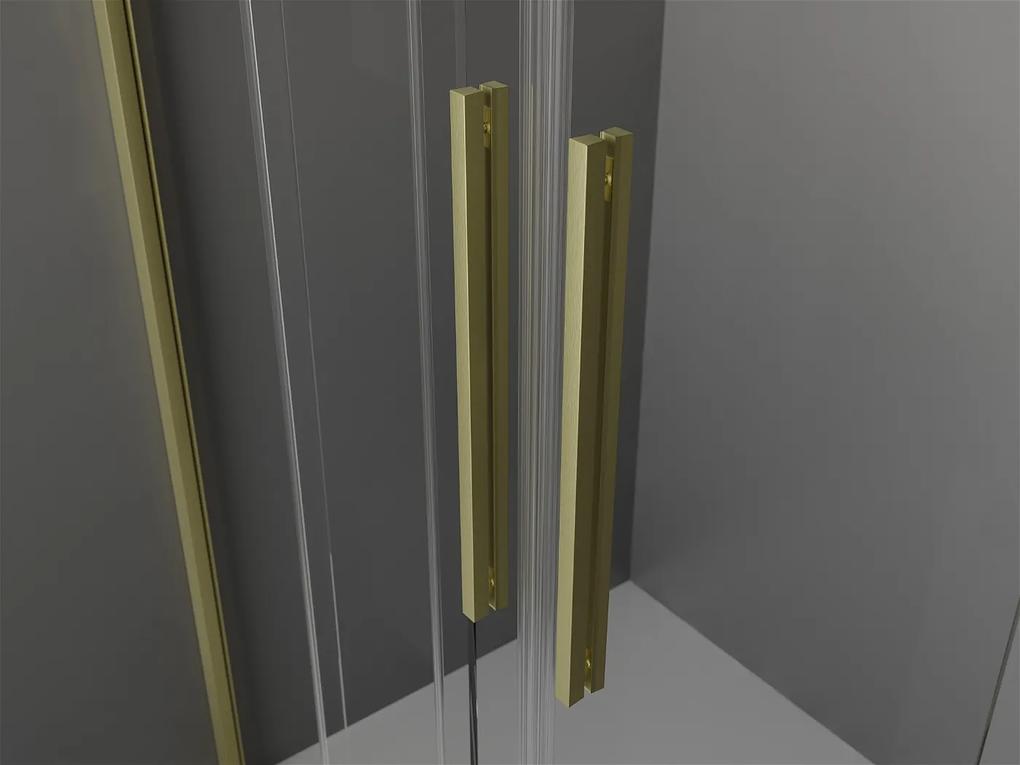 Mexen Velar Duo, sprchový kút s posuvnými dverami 100(dvere) x 100(dvere) cm, 8mm číre sklo, zlatý matný profil, 871-100-100-02-55