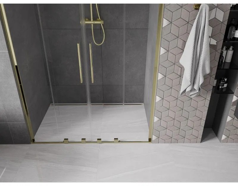 Mexen Velar L Duo, posuvné sprchové dvere do otvoru 160 cm, 8mm číre sklo, zlatá lesklá, 871-160-003-02-50