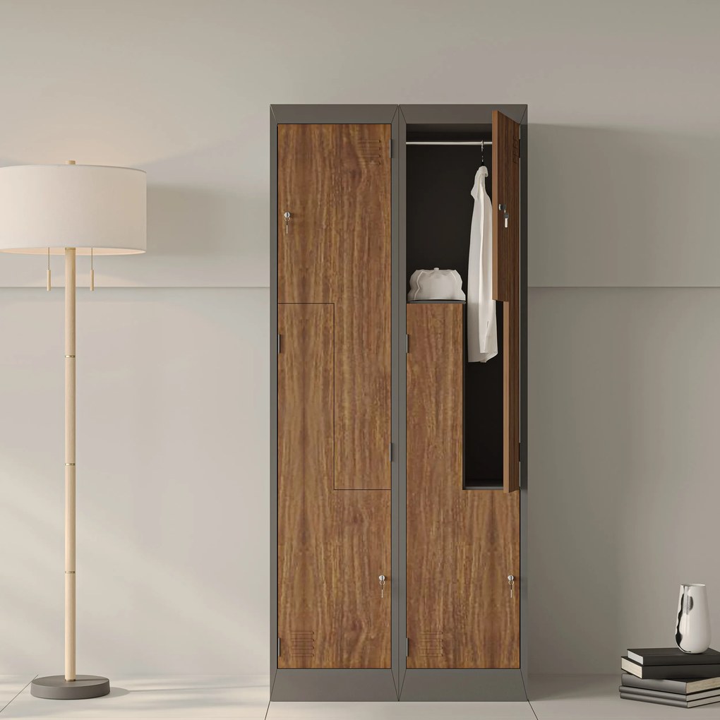 Šatňová skrinka typu L so štyrmi priehradkami, antracitová/orechová, 800x1850x450 mm: JULIA Eco Design