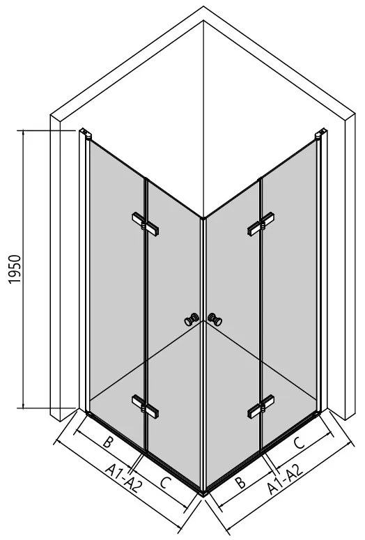 Erga Berlin Double, sprchový kút s dvojitými skladacími dverami 90(dvere) x 90(dvere) x 195 cm, 6mm číre sklo, chrómový profil, ERG-V02-BERLIN-D090D090-CL-CR