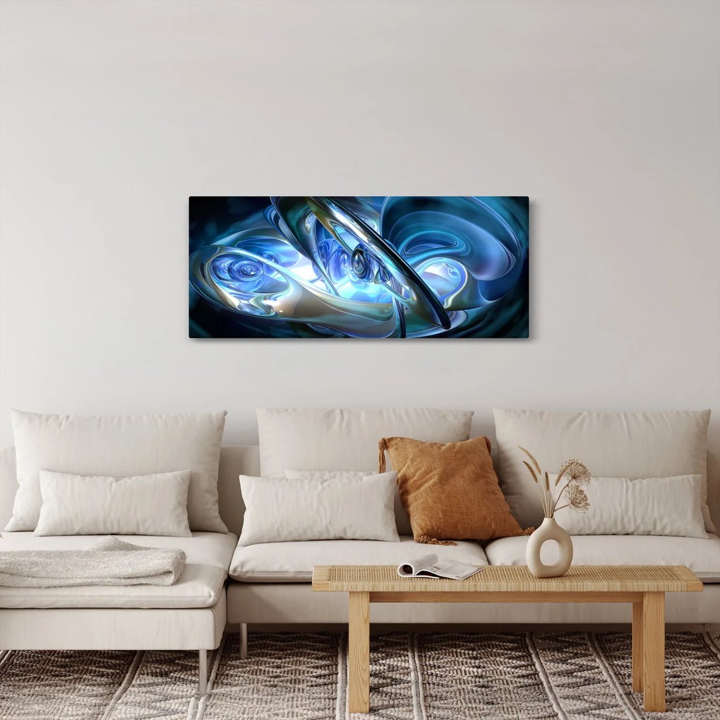 Obraz modrých fraktálov (120x50 cm)