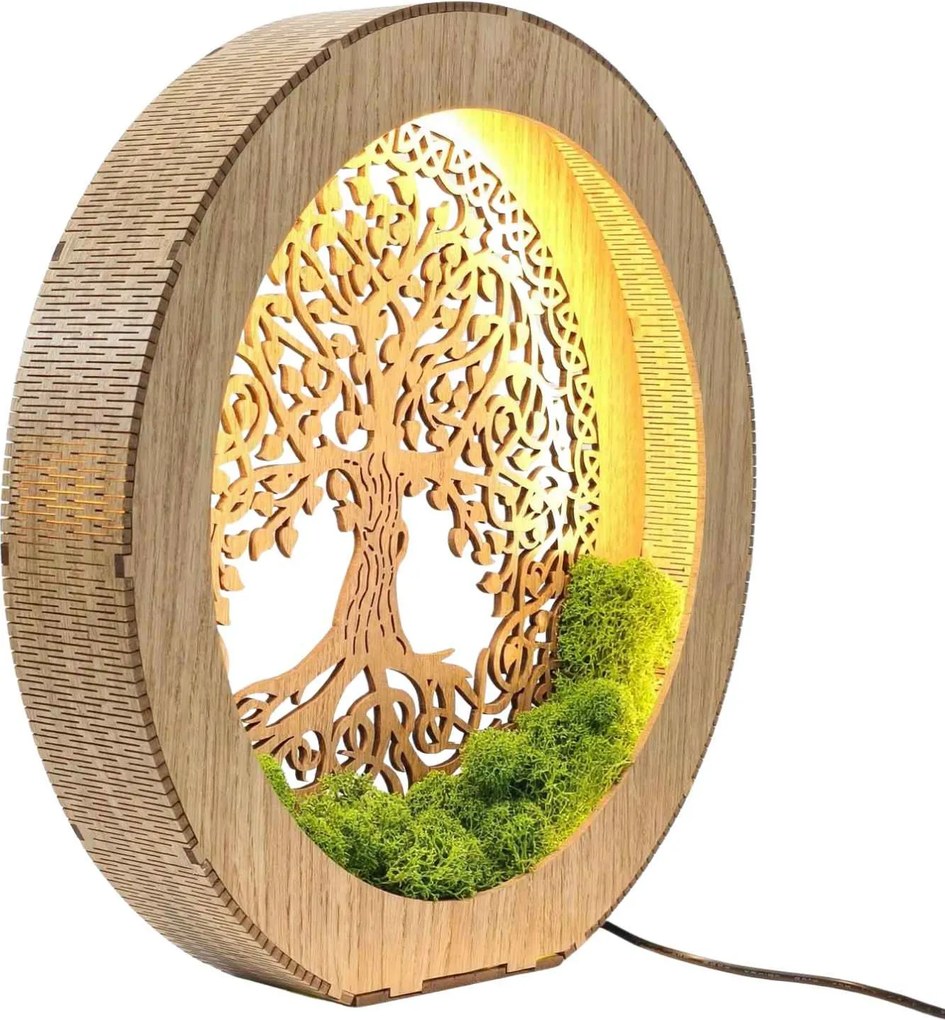 Stolová lampa Strom života s machom | ZIVENA: HDF - Orech 20 cm 4785-115180 LED0610-20-WALNUT
