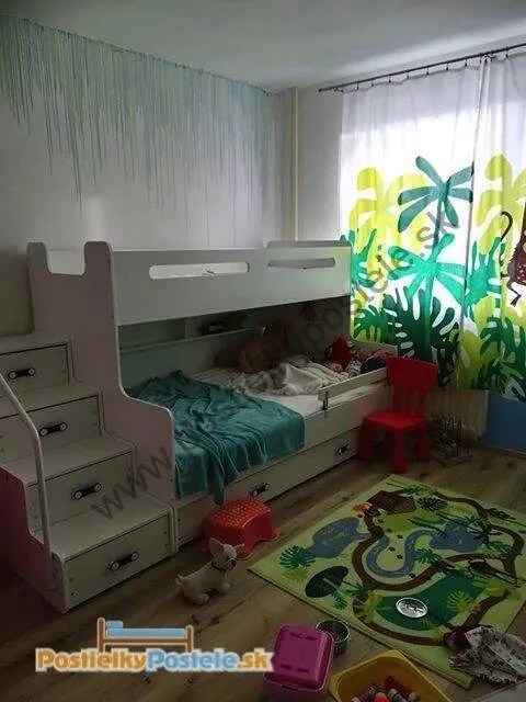 Poschodová posteľ s prístelkou MAX 3 rozšírená 200x120 biela - biela