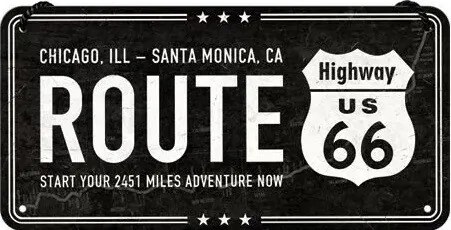 Plechová ceduľa Route 66 - Chicago - Santa Monica, (20 x 10 cm)