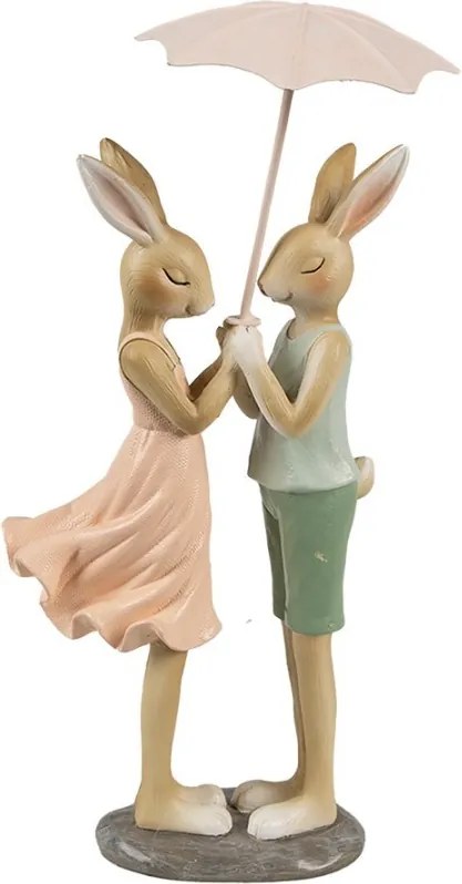Dekorácia zamilovaní králiky s dáždnikom - 12*10*26 cm