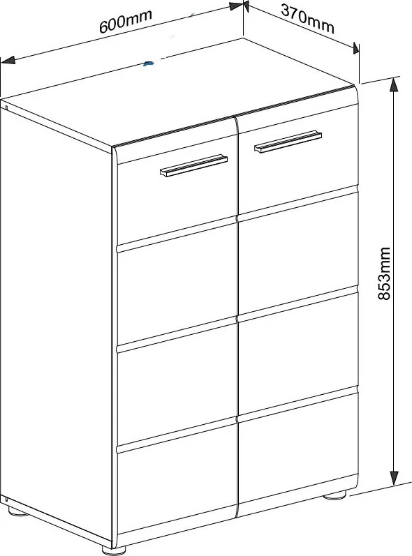 Skrinka Salsa, 60 cm, šedý dub/biela lesk