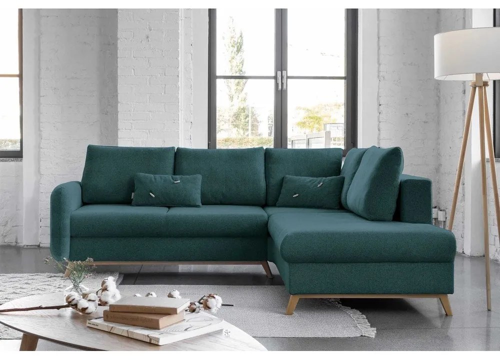 Tyrkysová rozkladacia rohová pohovka Miuform Scandic Lagom L, pravý roh