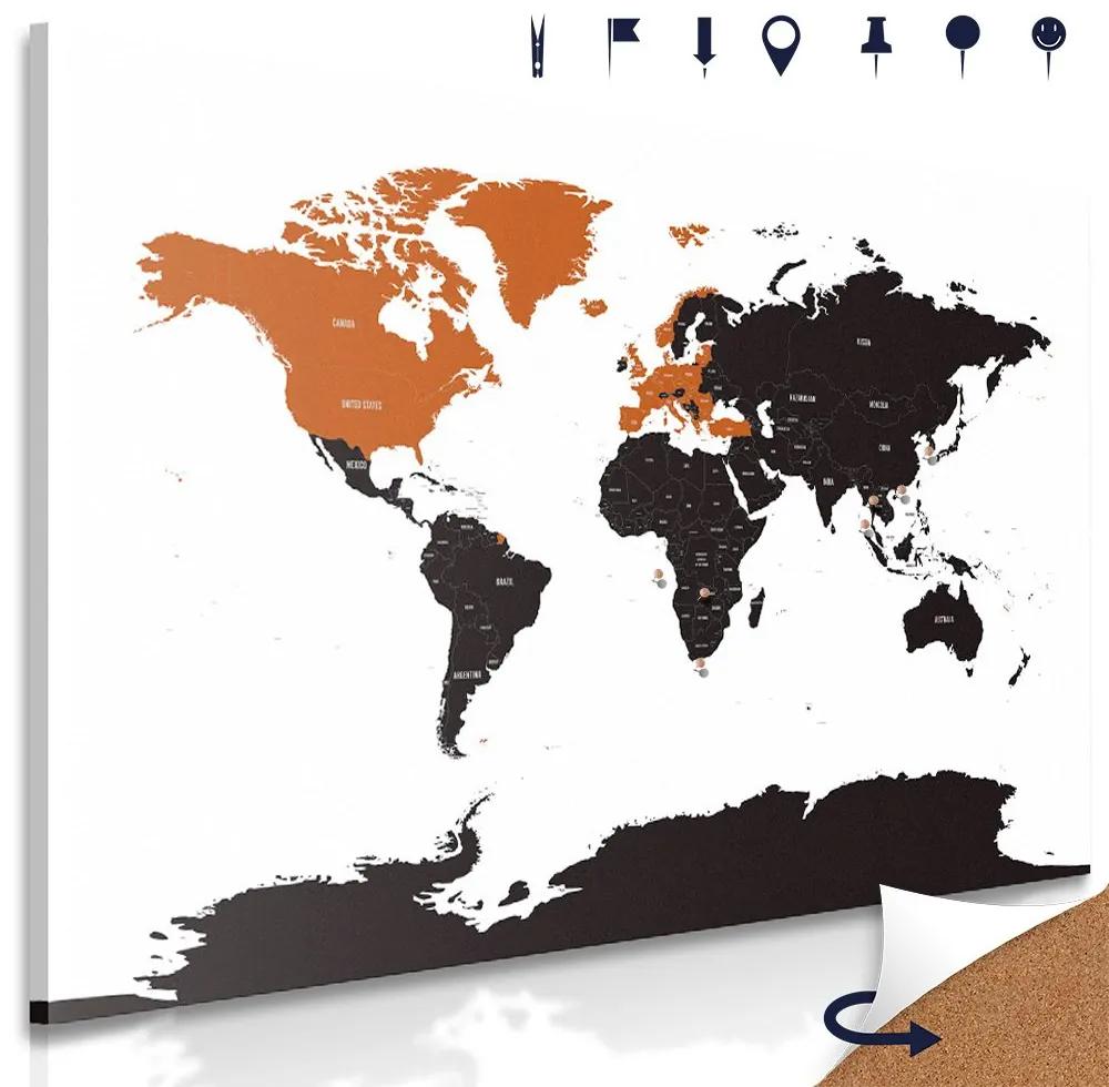 Obraz na korku zaujímavá mapa na bielom pozadí s oranžovým detailom