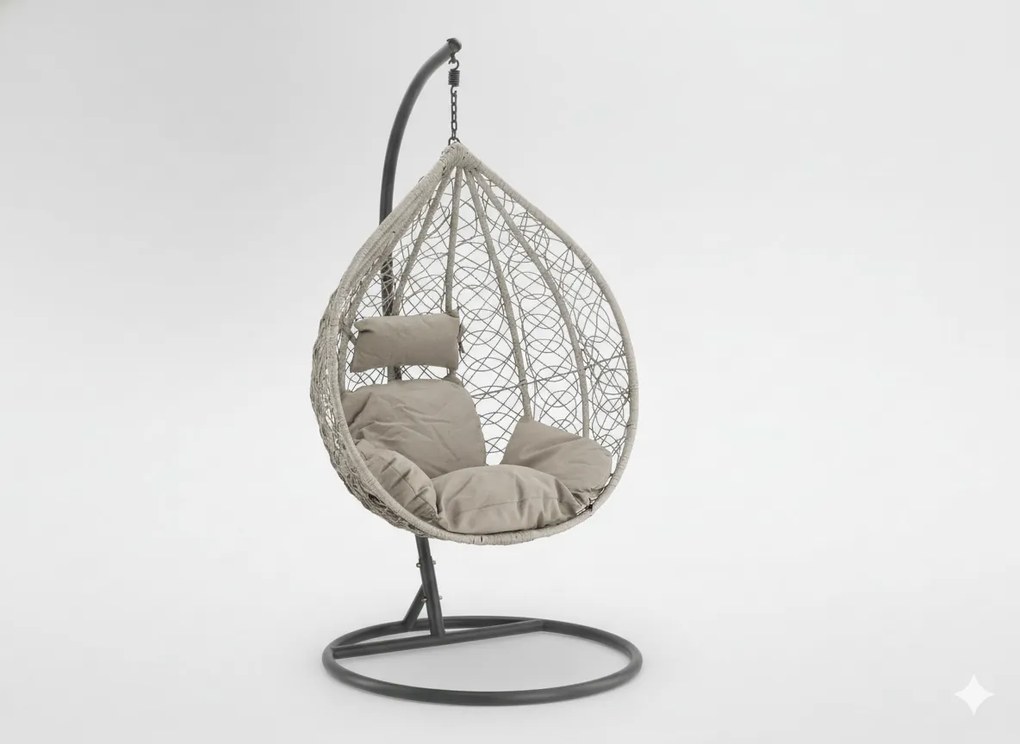 CH ZÁVESNÁ STOLIČKA SVETLOŠEDÁ, VANKÚŠ – ŠEDÝ, RÁM – ŠEDÝ 118X107X68CM