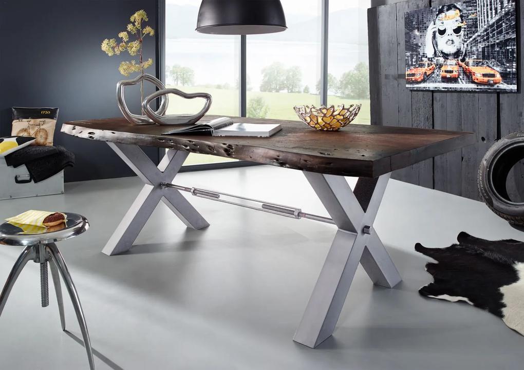 Bighome - DARKNESS Jedálenský stôl 240x110 cm - strieborné nohy, hnedá, akácia