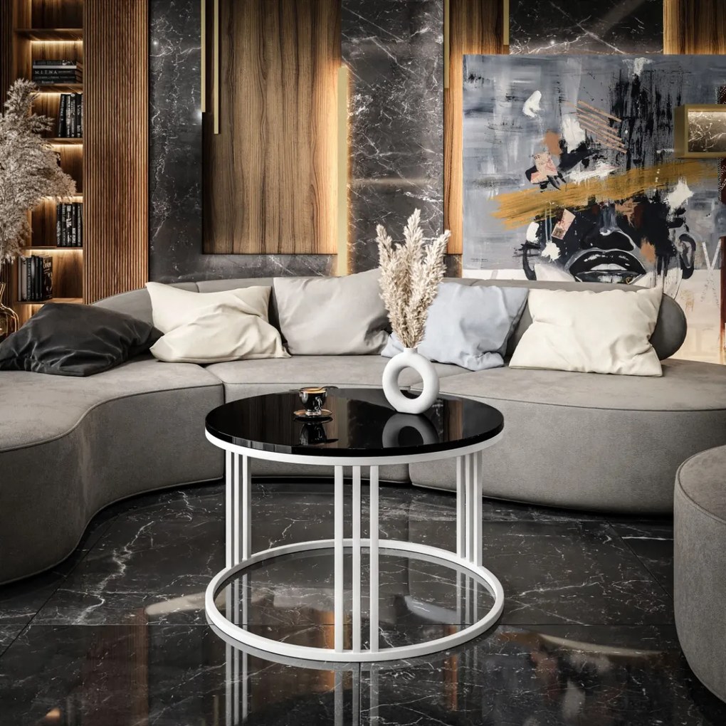 OKRÚHLY KONFERENČNÝ STOLÍK LEONARDO 2 ČIERNY LESK / BIELY