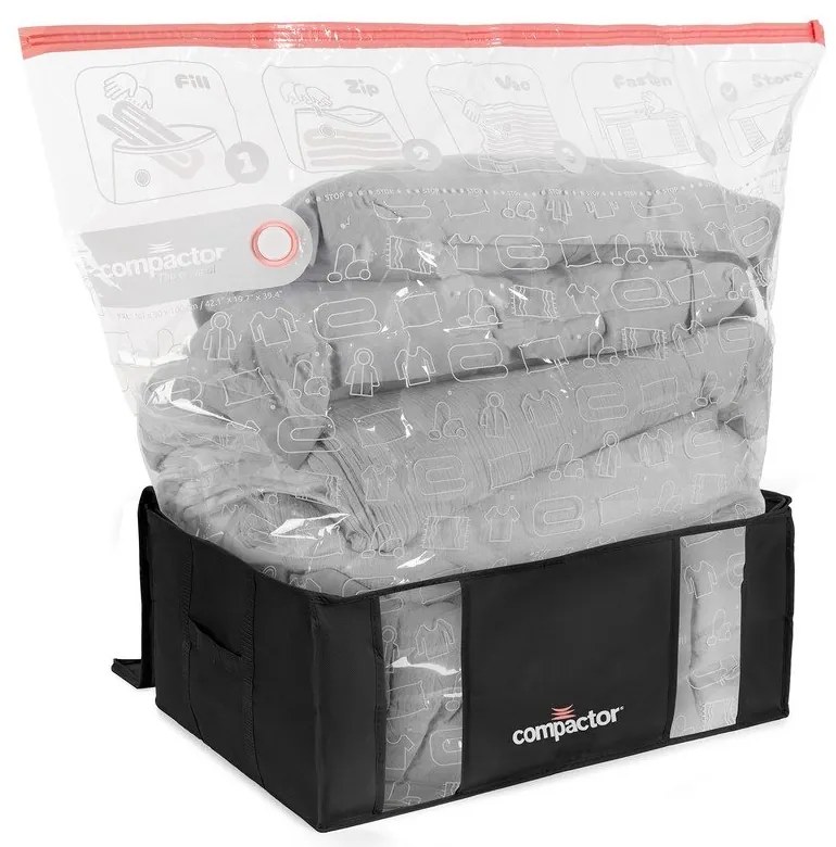 Čierny úložný box s vákuovým obalom Compactor Black Edition, objem 210 l